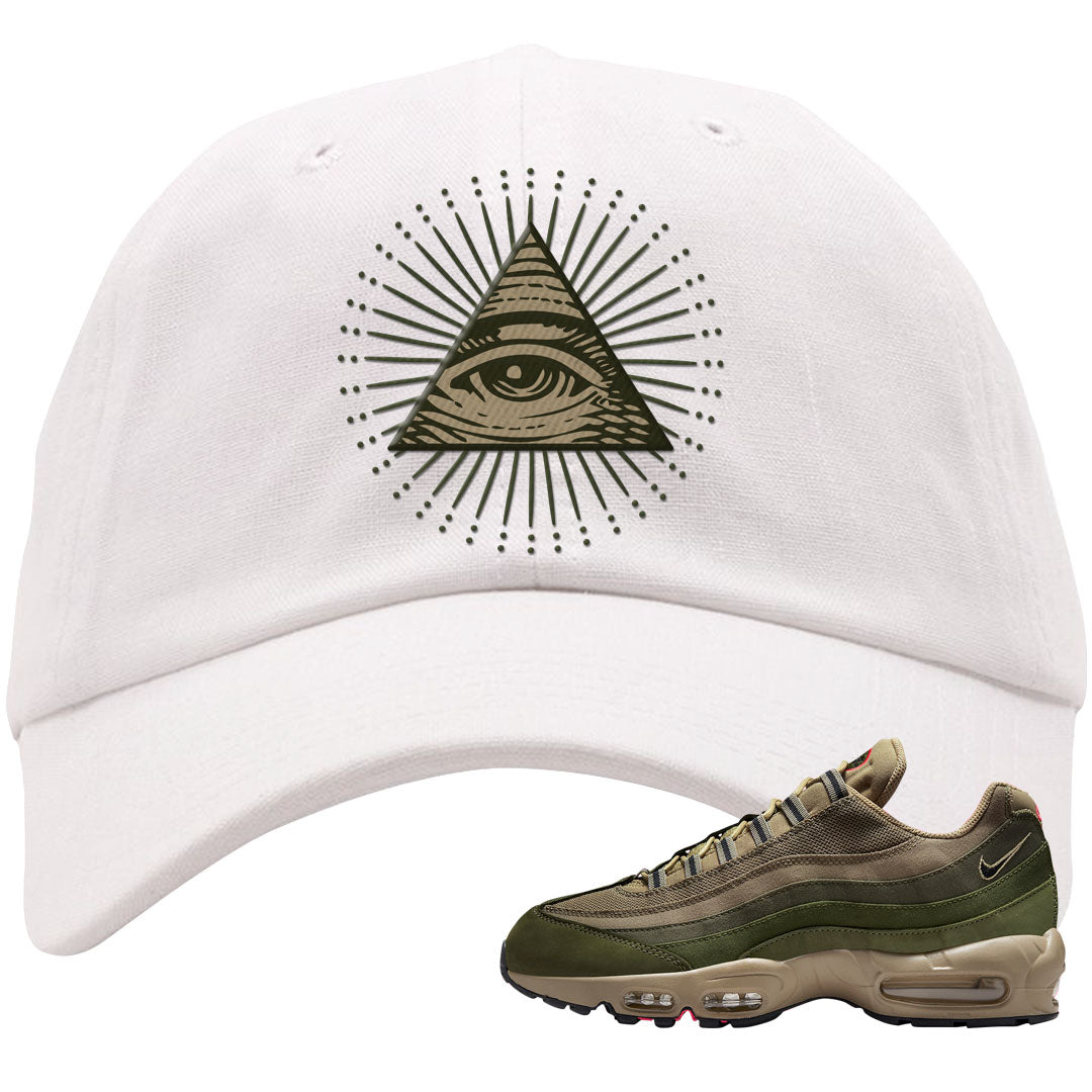Medium Olive Rough Green 95s Dad Hat | All Seeing Eye, White