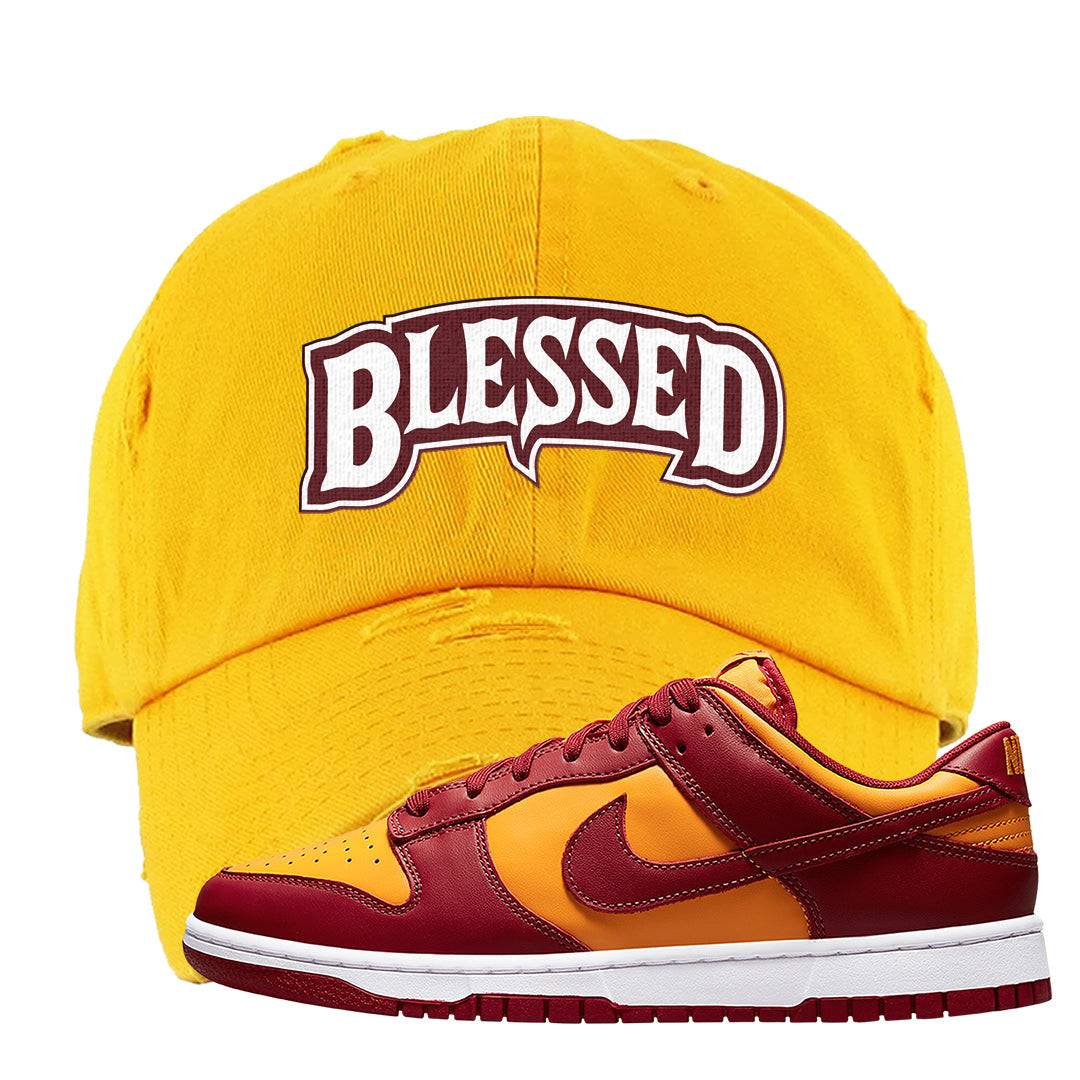Midas Gold Low Dunks Distressed Dad Hat | Blessed Arch, Gold