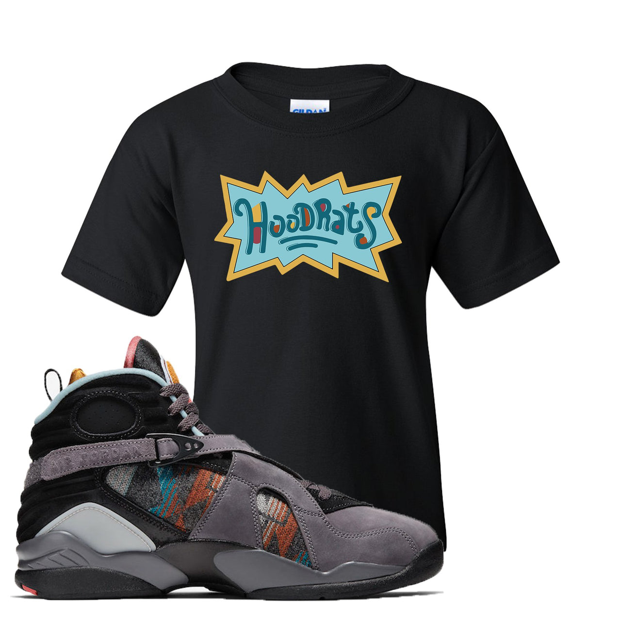 Jordan 8 N7 Pendleton Hood Rats Black Sneaker Hook Up Kid's T-Shirt