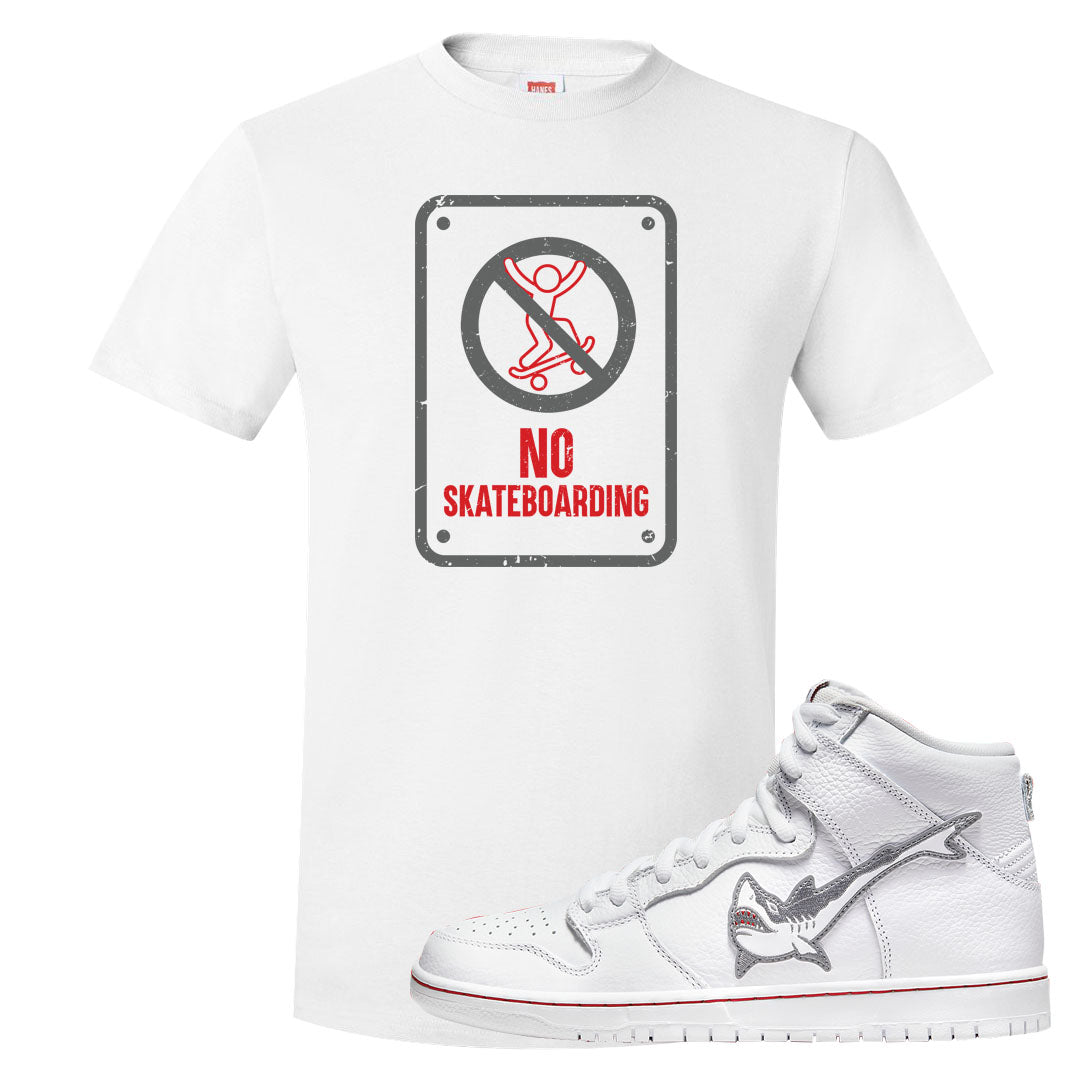 Shark High Dunks T Shirt | No Skating Sign, White