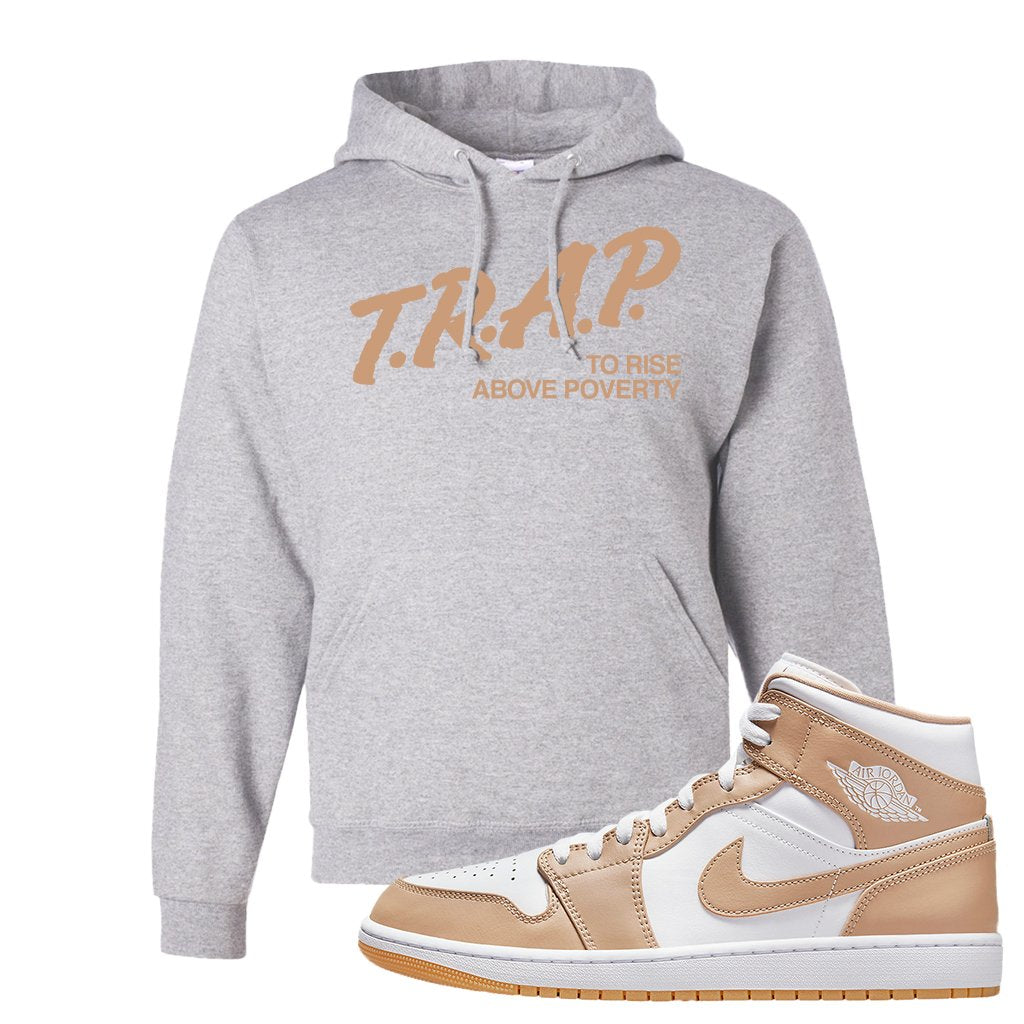 Air Jordan 1 Mid Tan Leather Hoodie | Trap To Rise Above Poverty, Ash