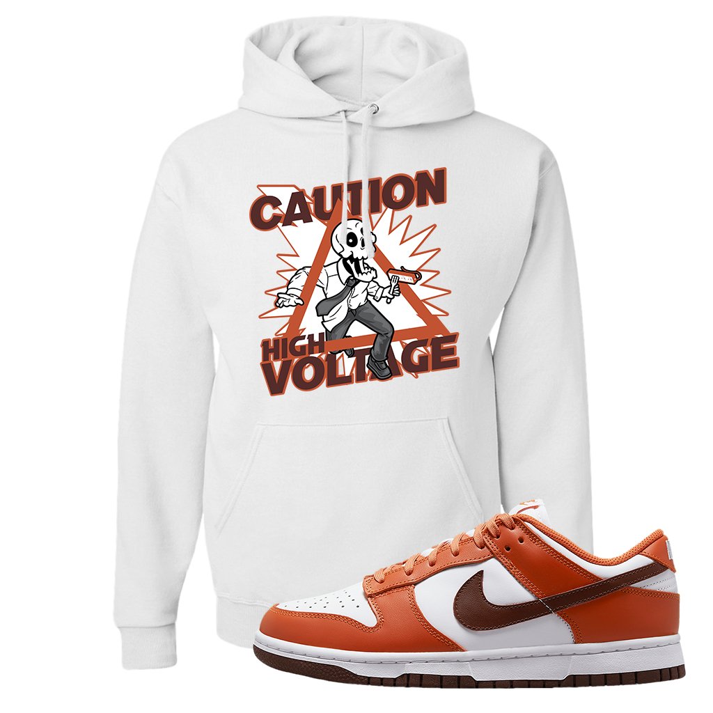Reverse Mesa Low Dunks Hoodie | Caution High Voltage, White