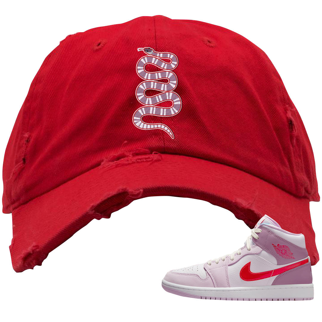 Valentine's Day Mid 1s Distressed Dad Hat | Coiled Snake, Red