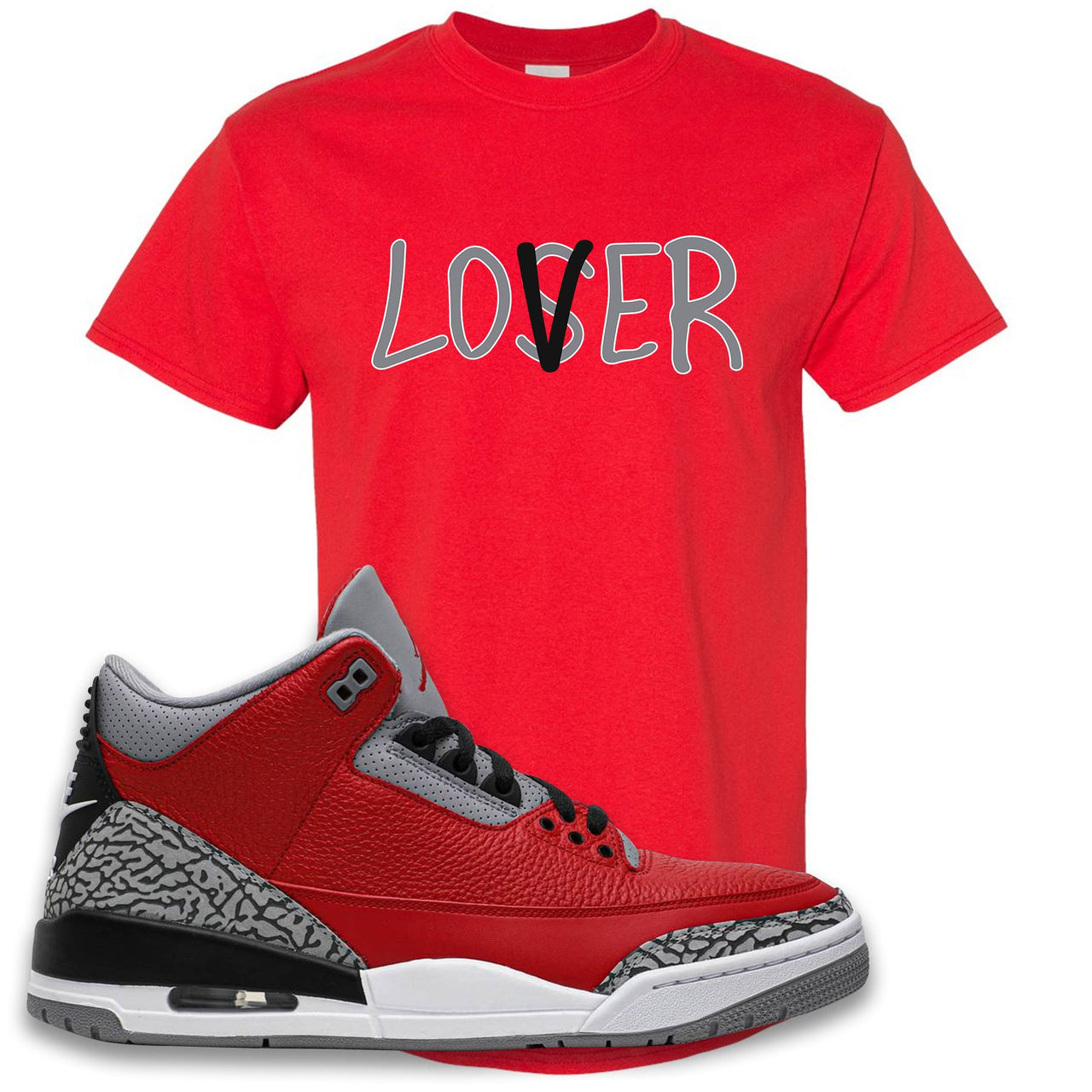 Jordan 3 Red Cement Chicago All-Star Sneaker True Red T Shirt | Tees to match Jordan 3 All Star Red Cement Shoes | Lover