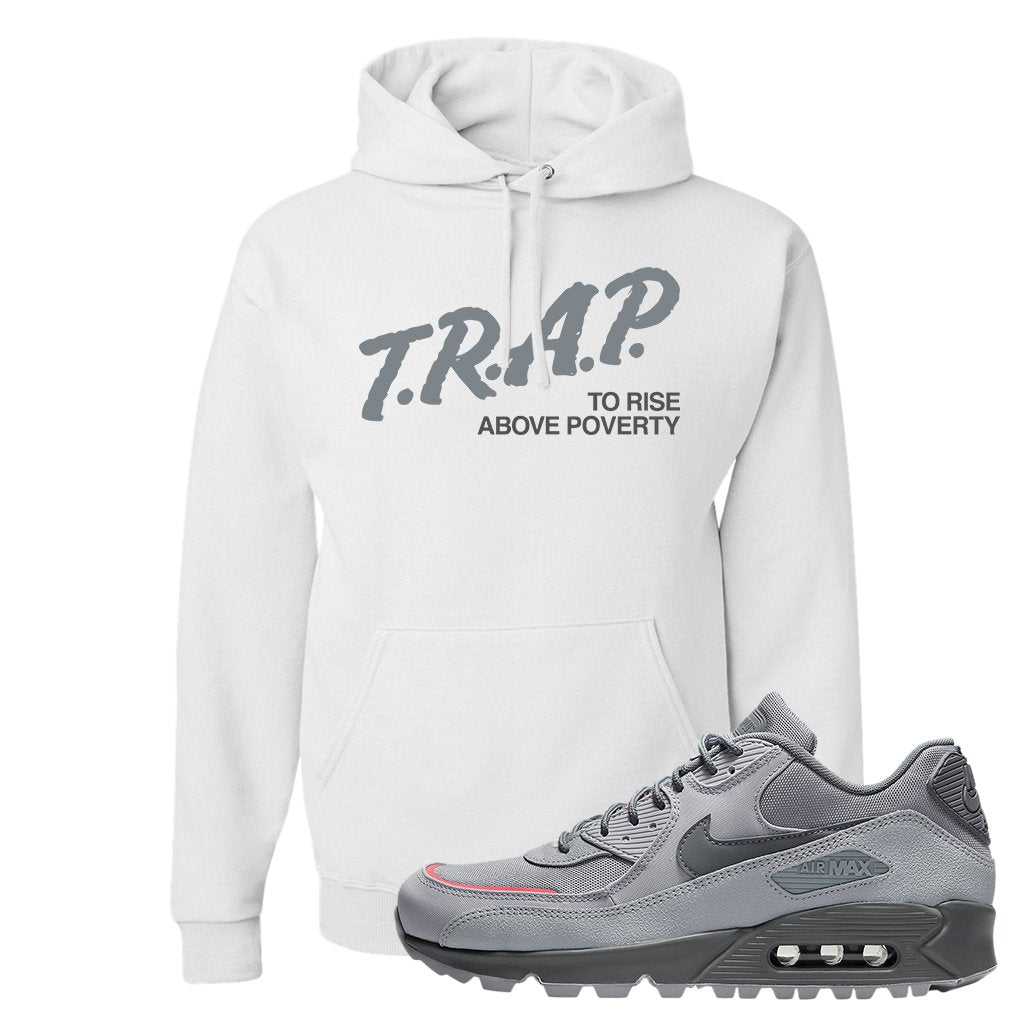 Wolf Grey Surplus 90s Hoodie | Trap To Rise Above Poverty, White