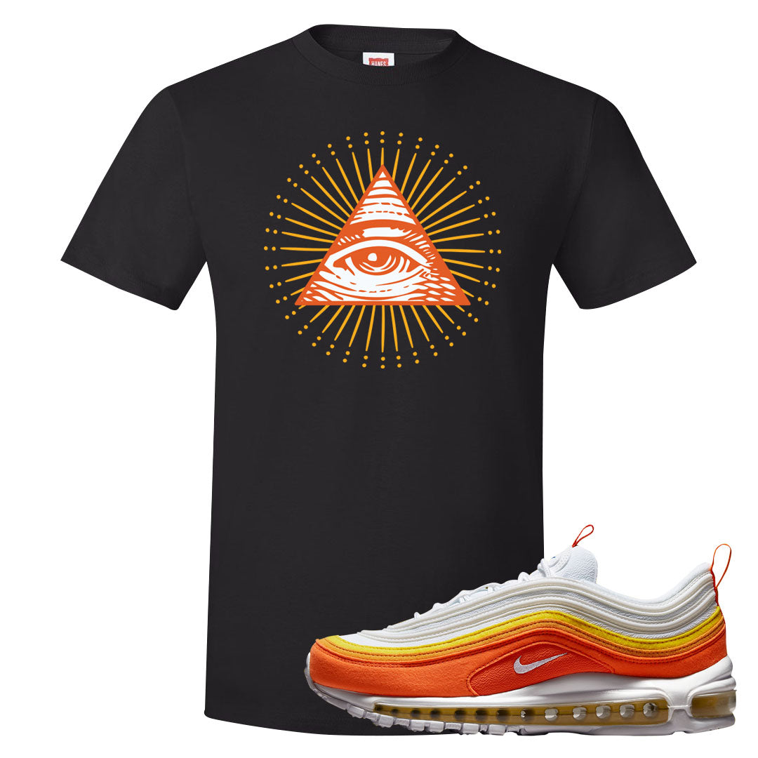 Club Orange Yellow 97s T Shirt | All Seeing Eye, Black