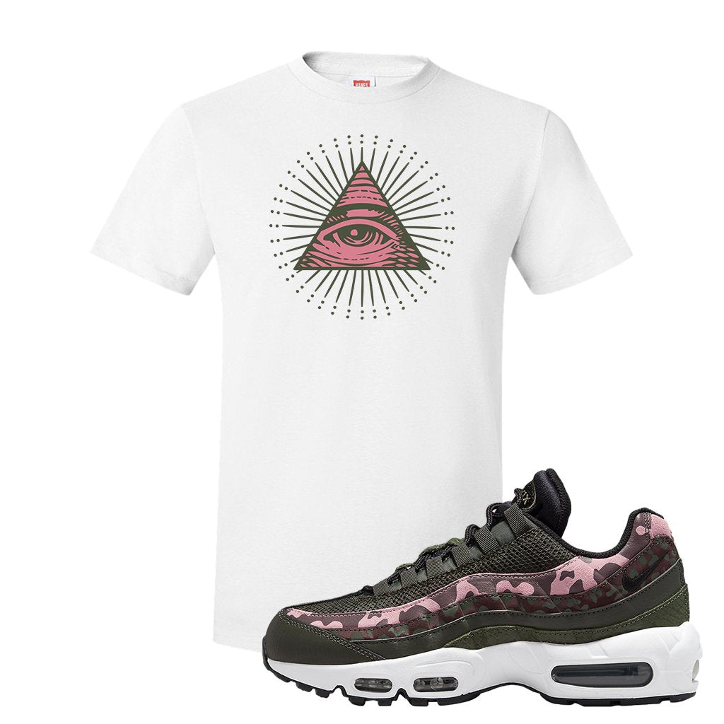 Olive Pink Camo 95s T Shirt | All Seeing Eye, White