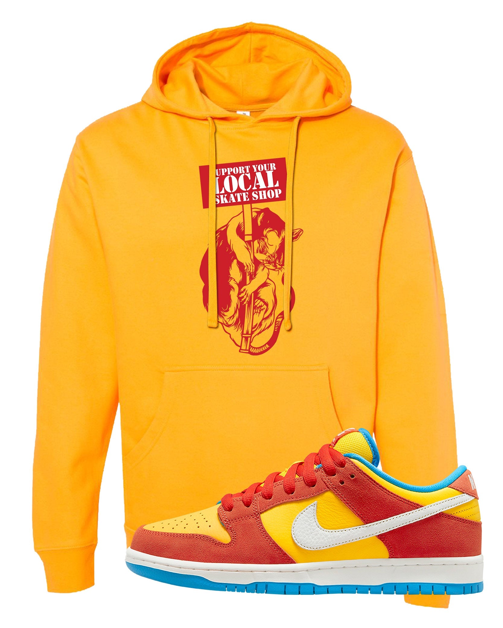 Habanero Red Gold Blue Low Dunks Hoodie | Support Your Local Skate Shop, Gold