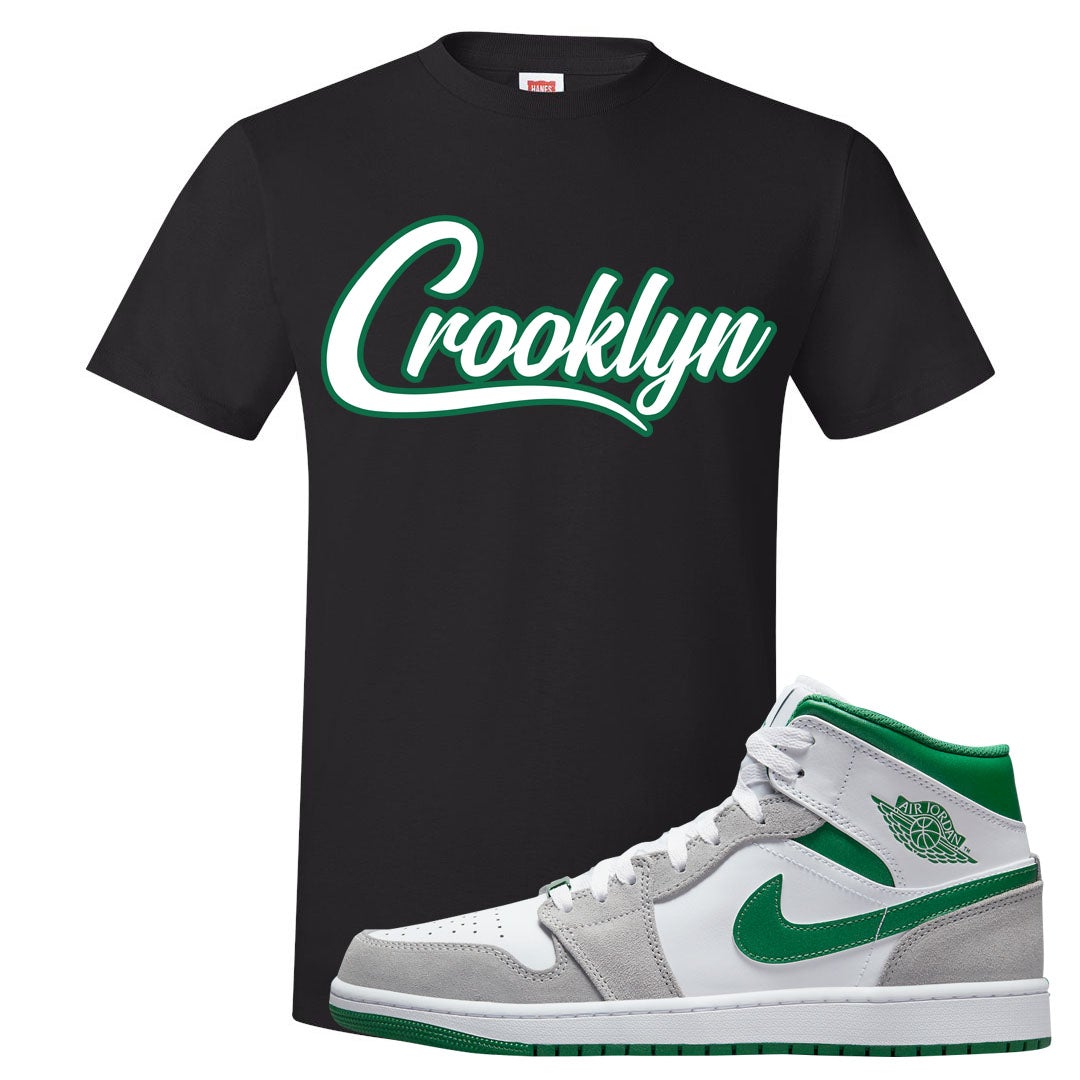 Light Smoke Pine Green Mid 1s T Shirt | Crooklyn, Black