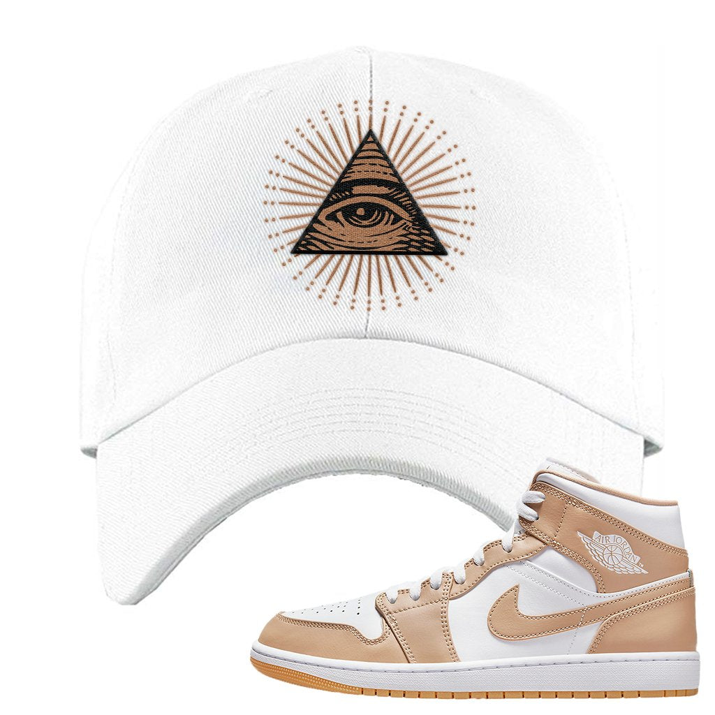 Air Jordan 1 Mid Tan Leather Dad Hat | All Seeing Eye, White