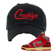 Acid Wash Red 1985 High Dunks Distressed Dad Hat | Crooklyn, Black