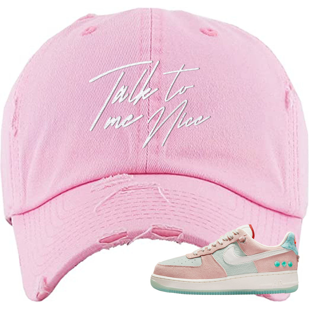 Shapeless AF 1s Distressed Dad Hat | Talk To Me Nice, Light Pink