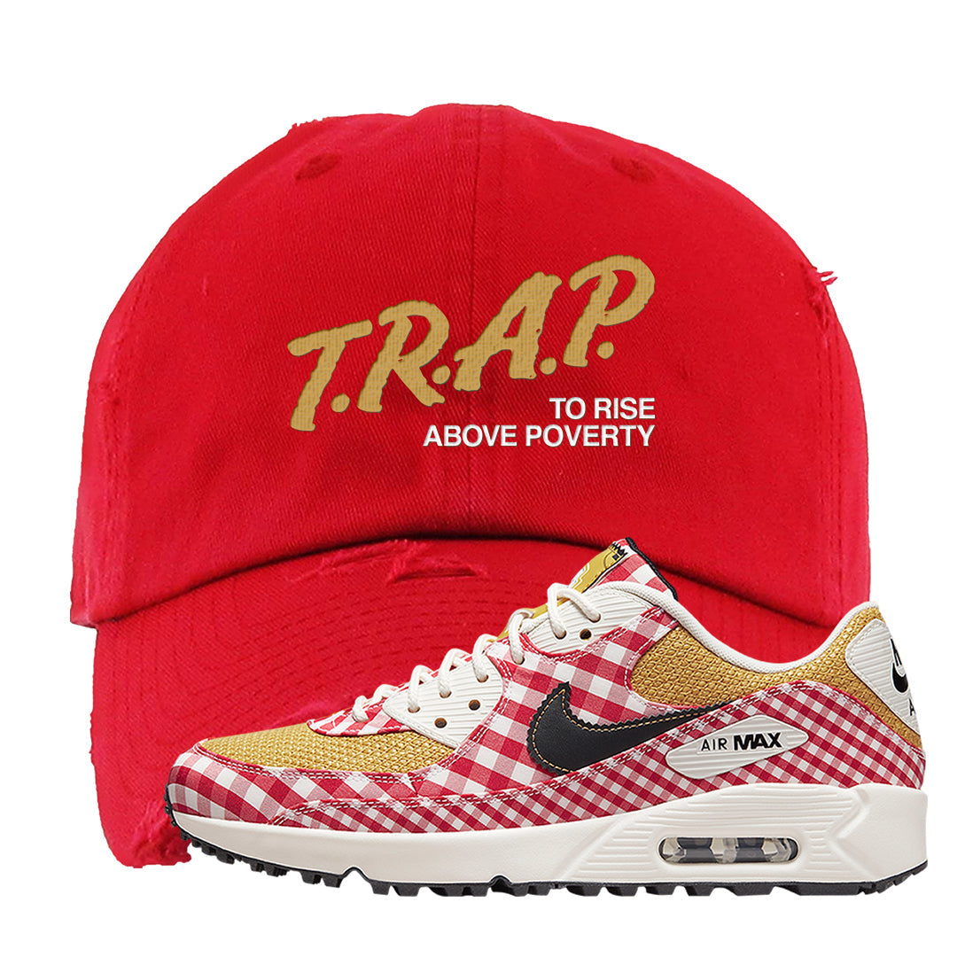 Picnic Golf 90s Distressed Dad Hat | Trap To Rise Above Poverty, Red