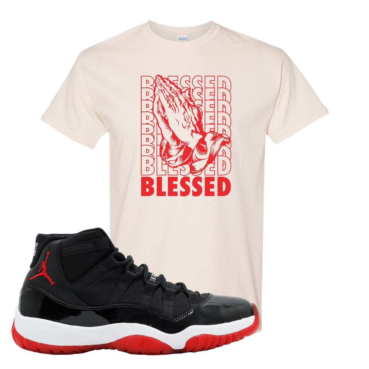 Jordan 11 Bred Blessed White Sneaker Hook Up T-Shirt