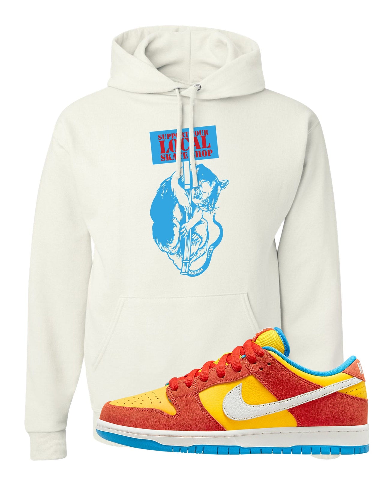 Habanero Red Gold Blue Low Dunks Hoodie | Support Your Local Skate Shop, White