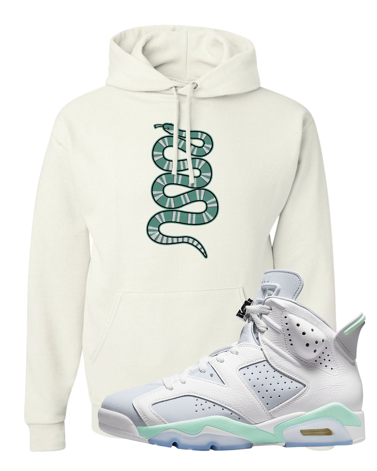 Mint Foam 6s Hoodie | Coiled Snake, White