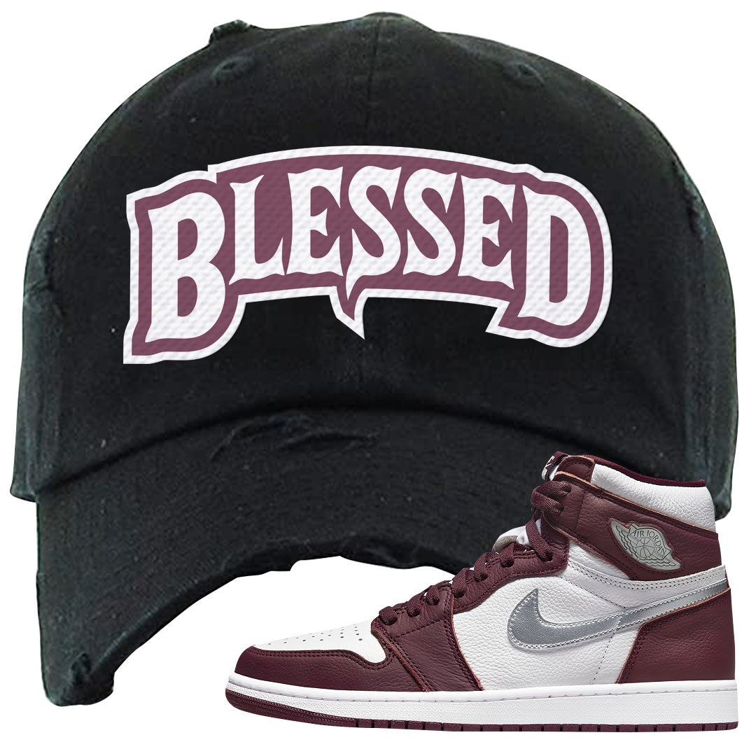 Bordeaux 1s Distressed Dad Hat | Blessed Arch, Black