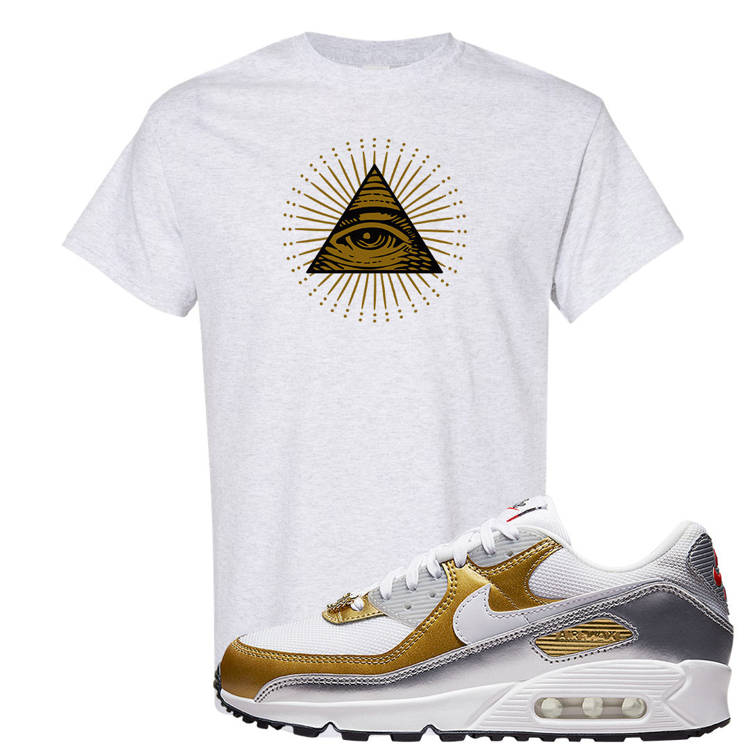 Gold Silver 90s T Shirt | All Seeing Eye, Ash