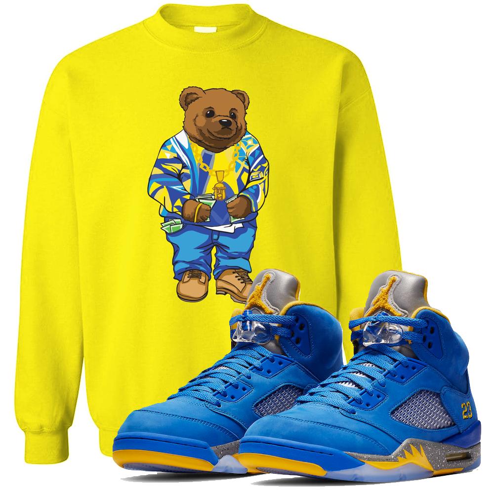 This yellow sweater will match great with your Jordan 5 Alternate Laney JSP shoes