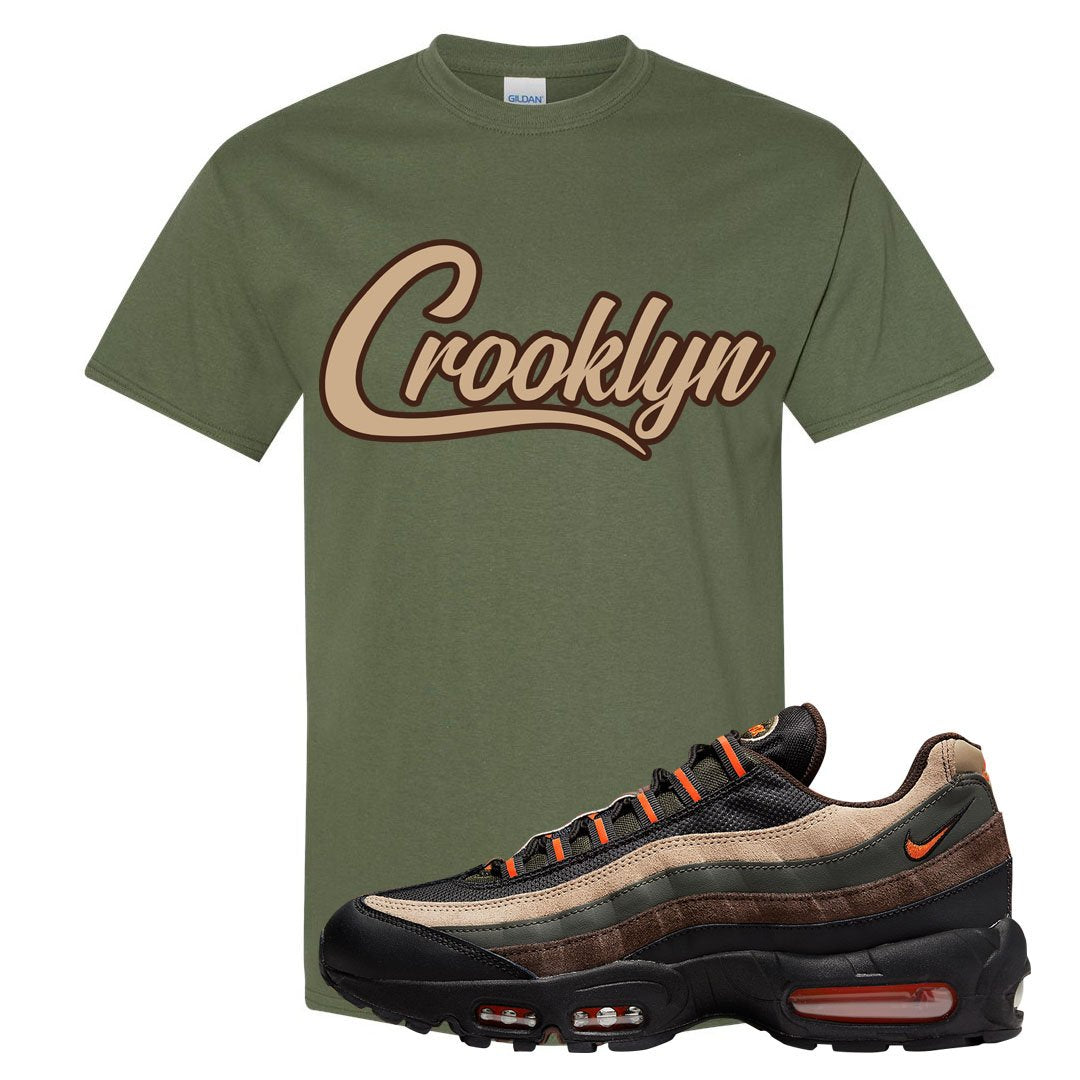 Dark Army Orange Blaze 95s T Shirt | Crooklyn, Military Green