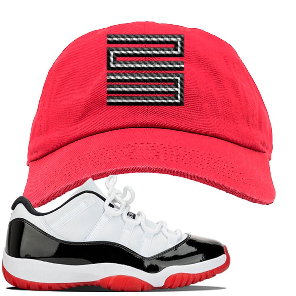 Jordan 11 Low White Black Red Sneaker Red Dad Hat | Hat to match Nike Air Jordan 11 Low White Black Red Shoes | Jordan 11 23