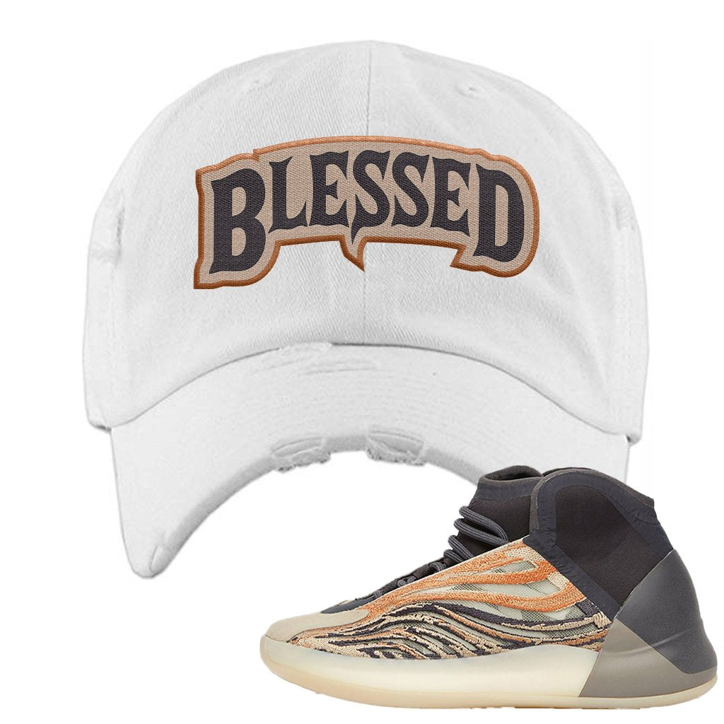 Yeezy Quantum Flash Orange Distressed Dad Hat | Blessed Arch, White