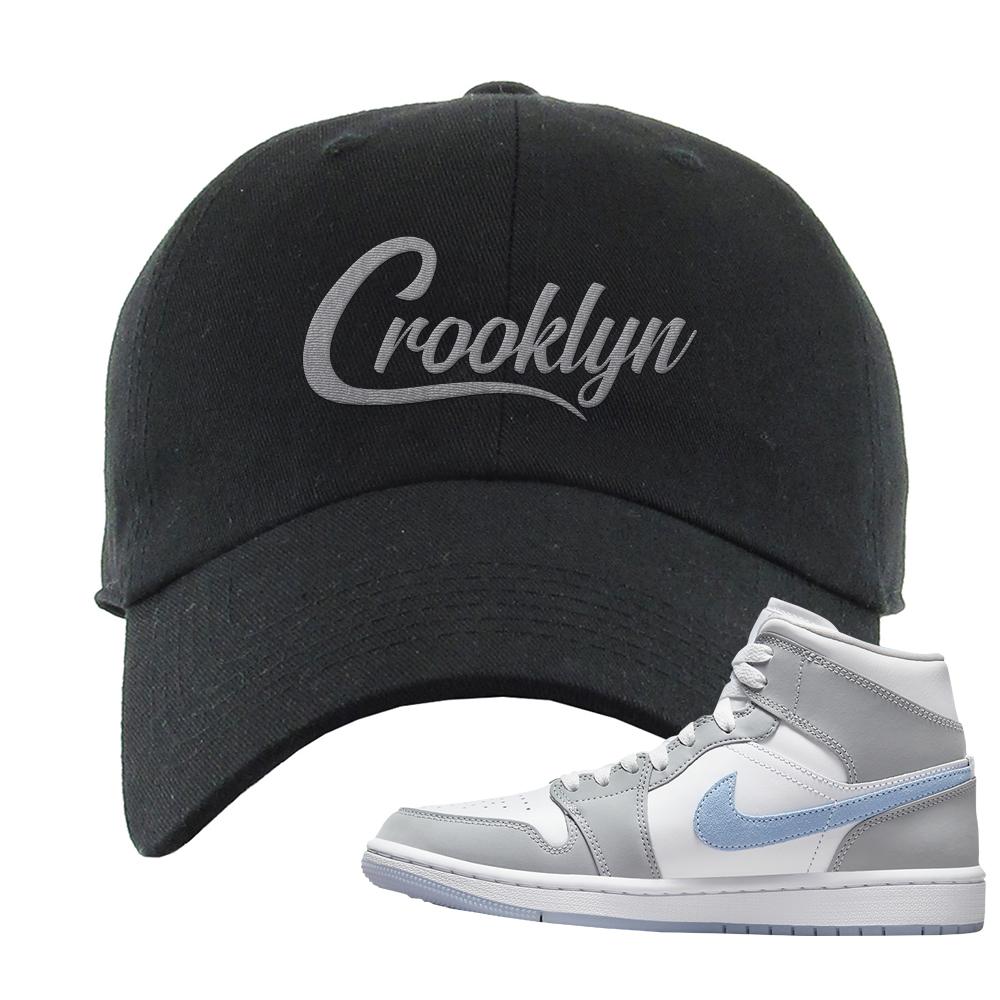 Air Jordan 1 Mid Grey Ice Blue Dad Hat | Crooklyn, Black