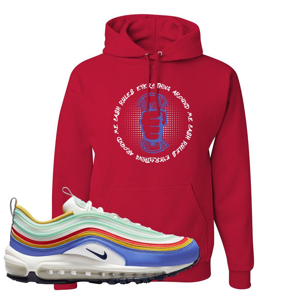 Multicolor 97s Hoodie | Cash Rules Everything Around Me, Red