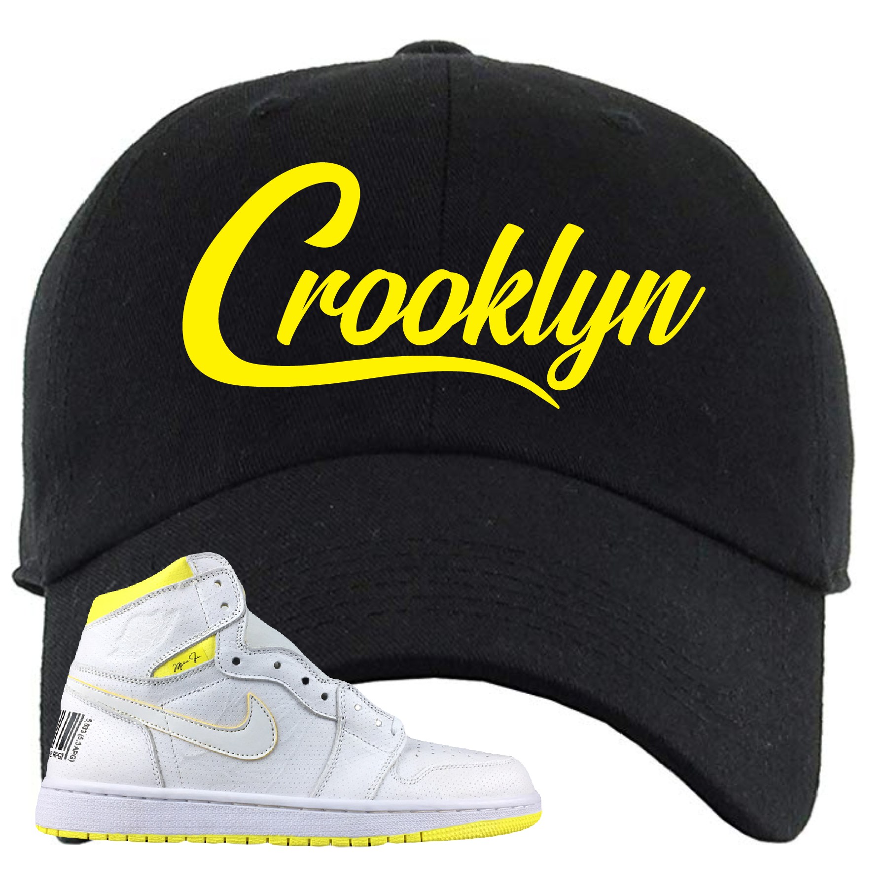 Jordan 1 First Class Flight Crooklyn Sneaker Matching Black Dad Hat