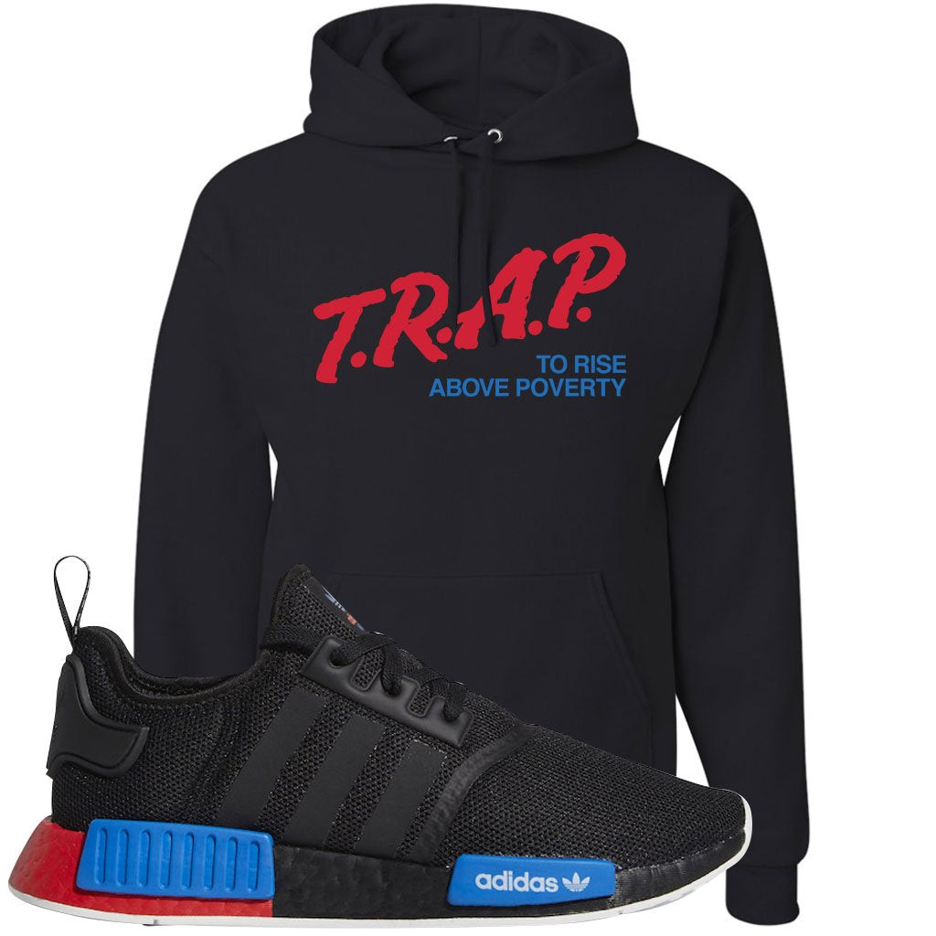 NMD R1 Black Red Boost Matching Hoodie | Sneaker hoodie to match NMD R1s | Trap To Rise Above Poverty, Black