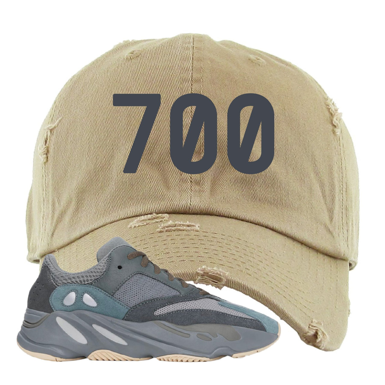 Yeezy Boost 700 Teal Blue 700 Khaki Sneaker Hook Up Distressed Dad Hat