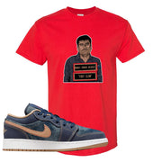 Denim Gum Bottom Low 1s T Shirt | El Chapo Illustration, Red