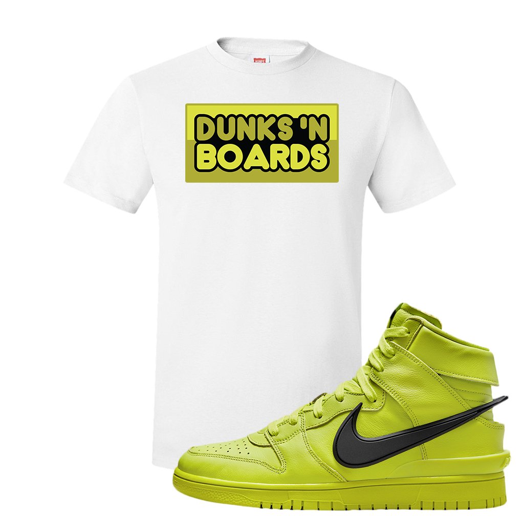Atomic Green High Dunks T Shirt | Dunks N Boards, White