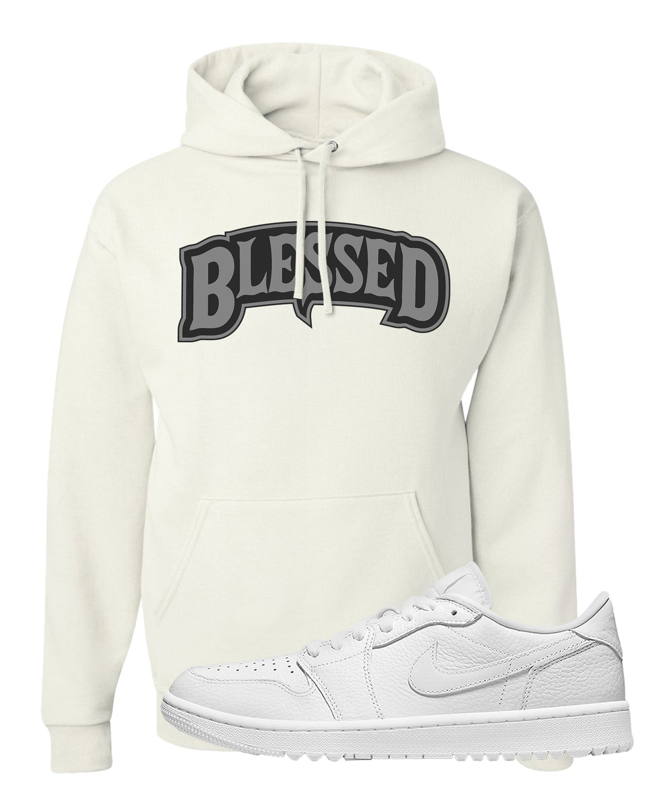 Triple White Golf Low 1s Hoodie | Blessed Arch, White