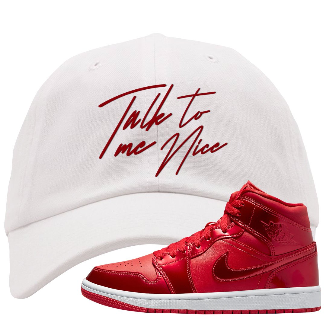 University Red Pomegranate Mid 1s Dad Hat | Talk To Me Nice, White