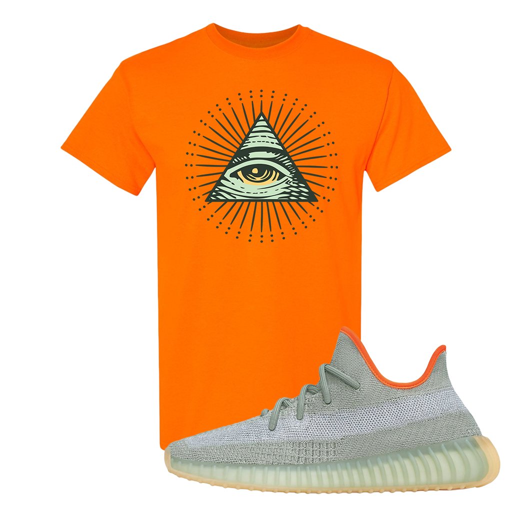 Yeezy 350 V2 Desert Sage Sneaker T Shirt |All Seeing Eye | Safety Orange