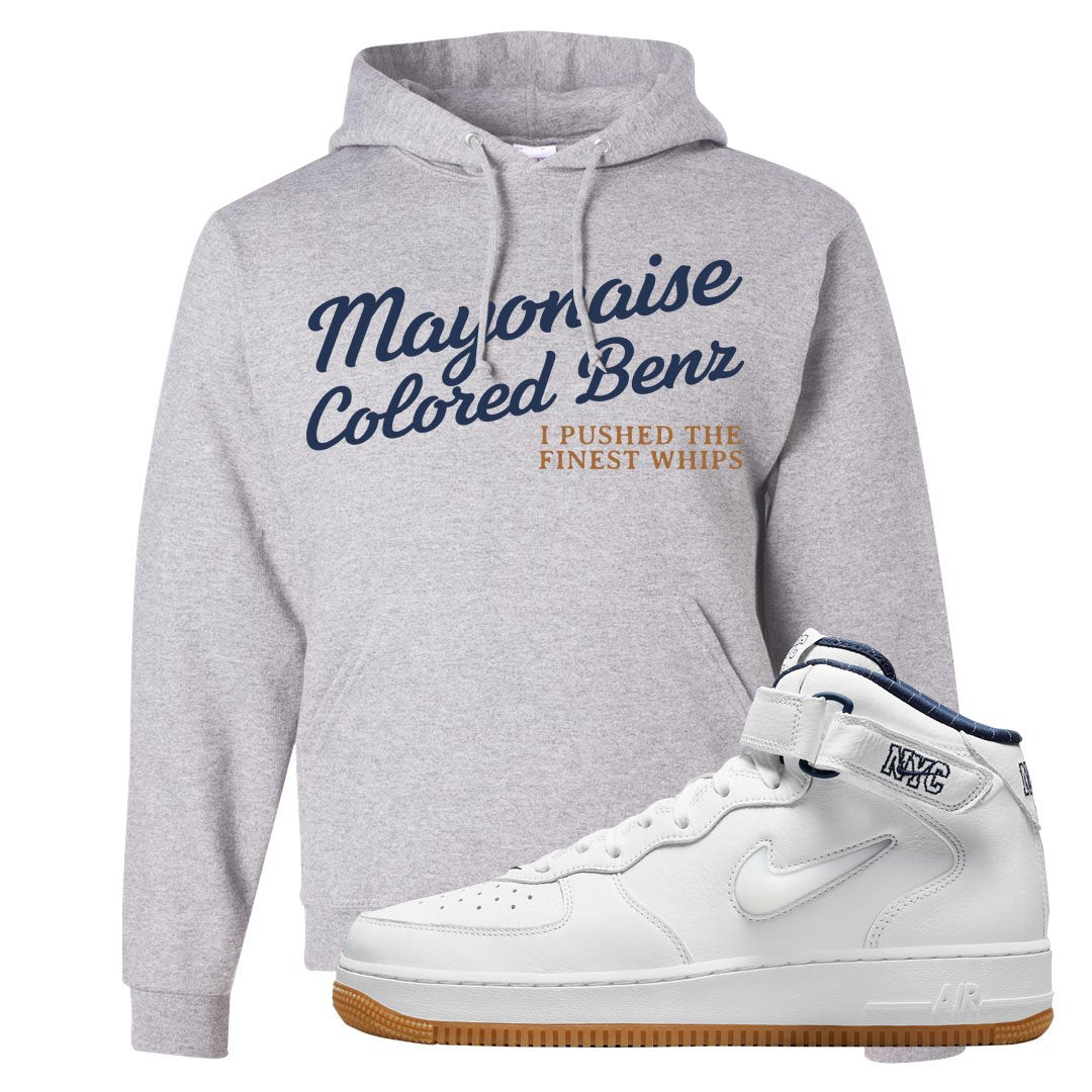 White NYC Mid AF1s Hoodie | Mayonaise Colored Benz, Ash