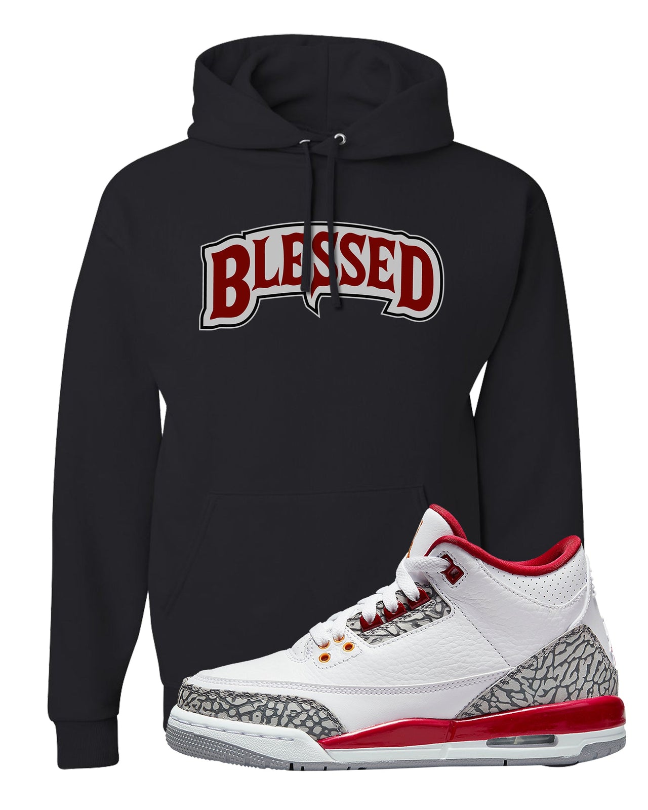 Cardinal Red 3s Hoodie | Blessed Arch, Black