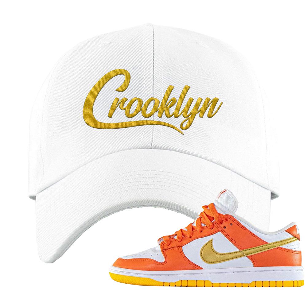 Golden Orange Low Dunks Dad Hat | Crooklyn, White