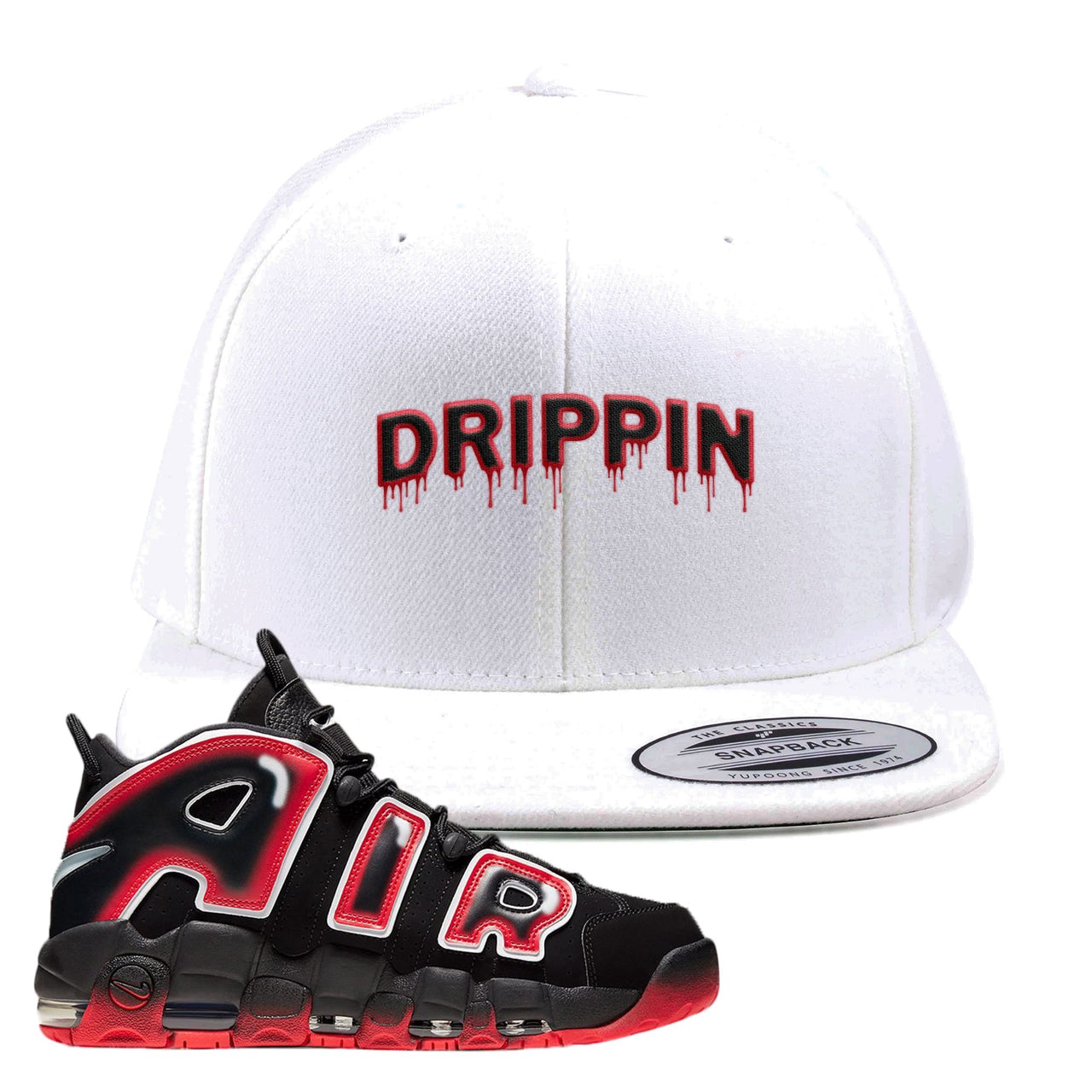 Air More Uptempo Laser Crimson Drippin White Sneaker Hook Up Snapback Hat