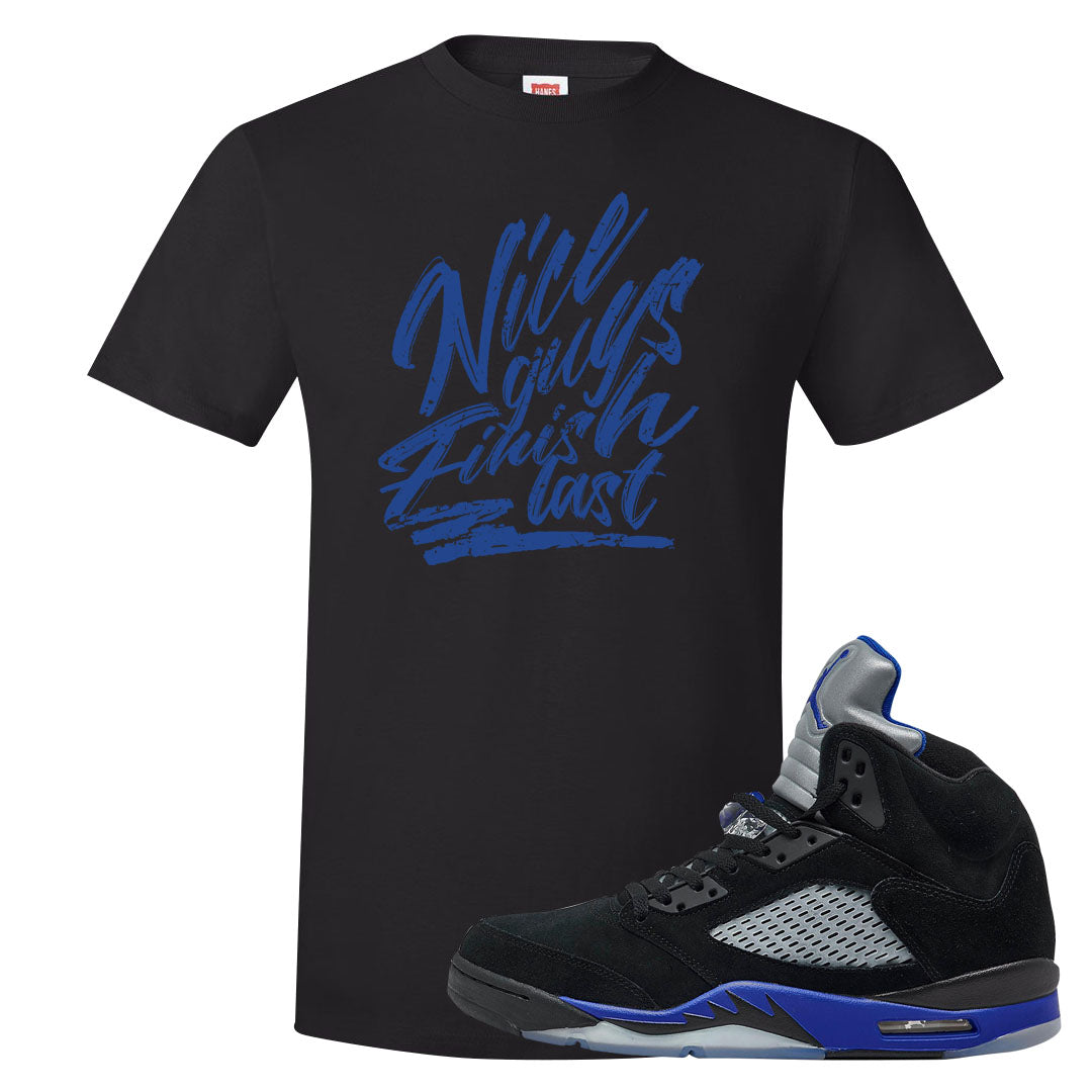 Racer Blue 5s T Shirt | Nice Guys Finish Last, Black