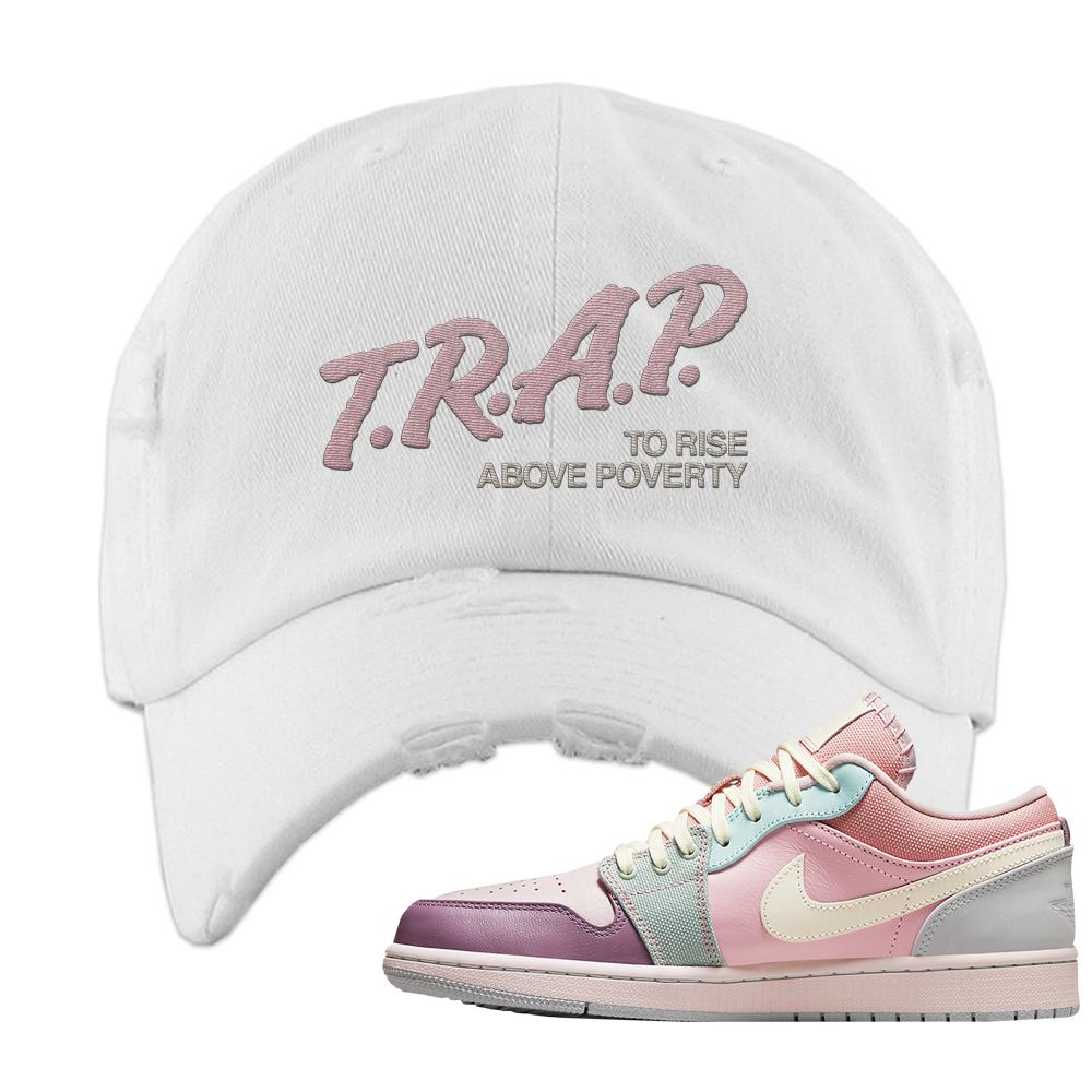 Air Jordan 1 Low Pastel Distressed Dad Hat | Trap To Rise Above Poverty, White