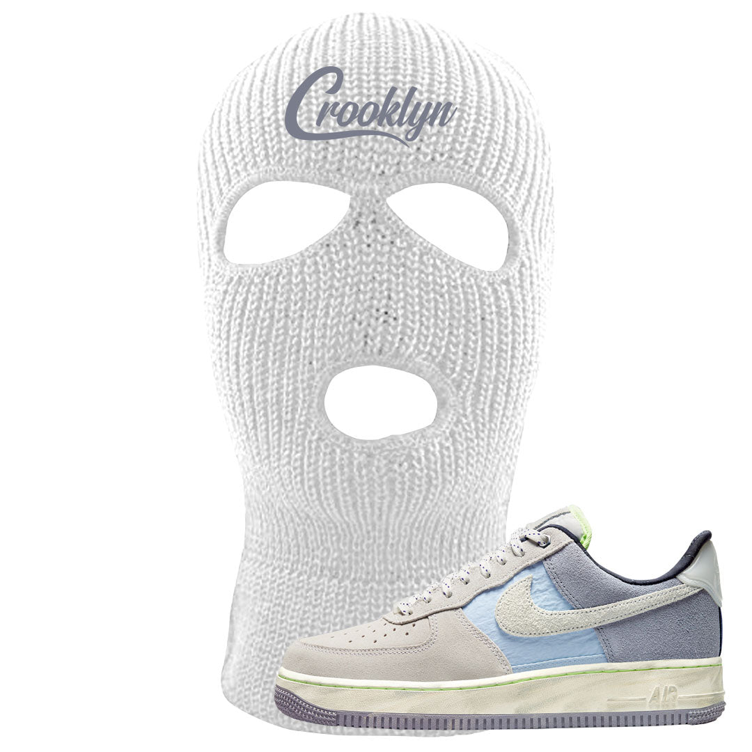 Womens Mountain White Blue AF 1s Ski Mask | Crooklyn, White