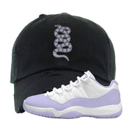 Pure Violet Low 11s Distressed Dad Hat | Coiled Snake, Black