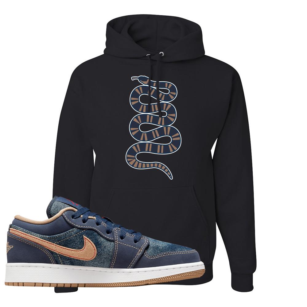 Denim Gum Bottom Low 1s Hoodie | Coiled Snake, Black