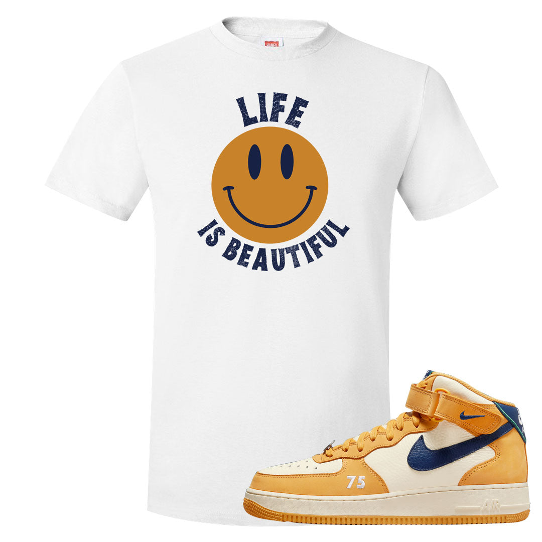 Pollen Paris Mid AF 1s T Shirt | Smile Life Is Beautiful, White