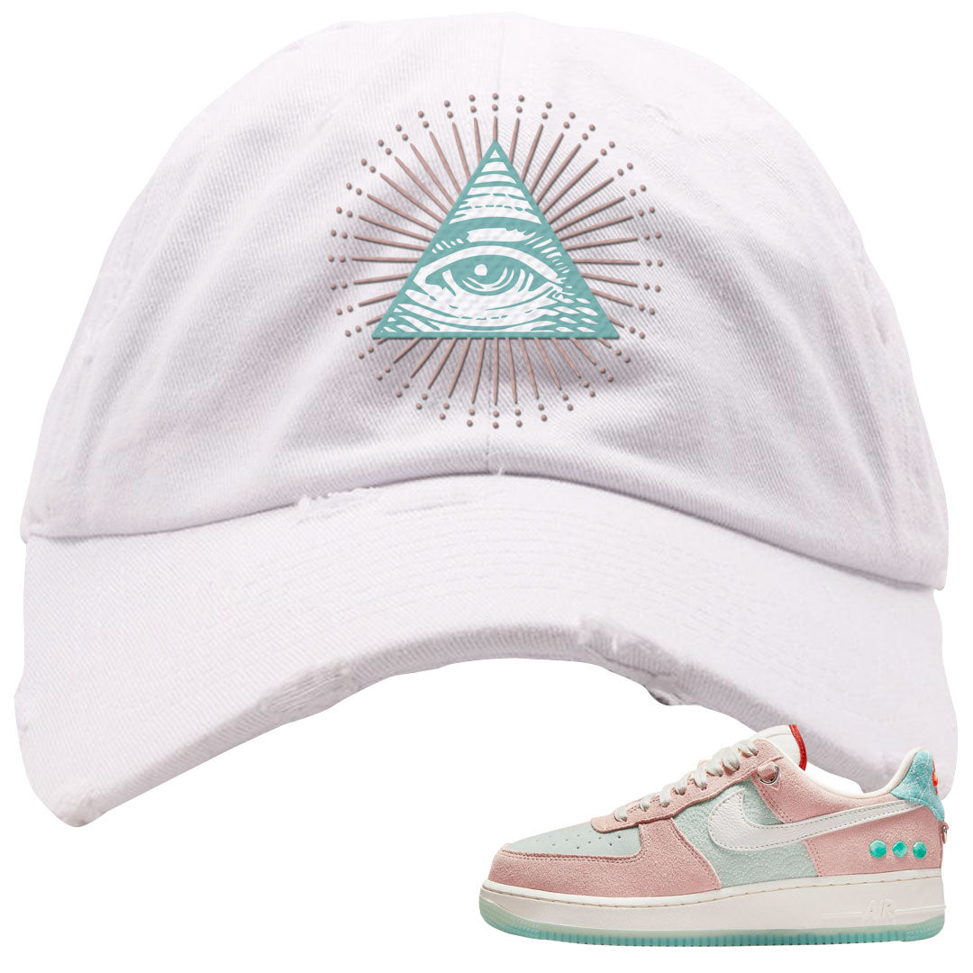 Shapeless AF 1s Distressed Dad Hat | All Seeing Eye, White