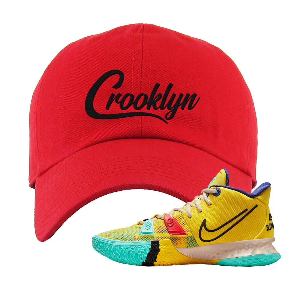 1 World 1 People Yellow 7s Dad Hat | Crooklyn, Red