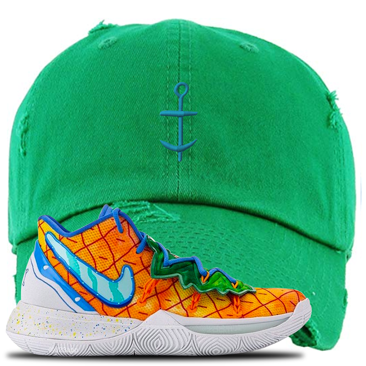 Kyrie 5 Pineapple House Anchor Kelly Green Sneaker Hook Up Distressed Dad Hat