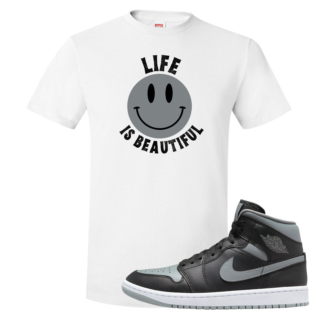 Alternate Shadow Mid 1s T Shirt | Smile Life Is Beautiful, White